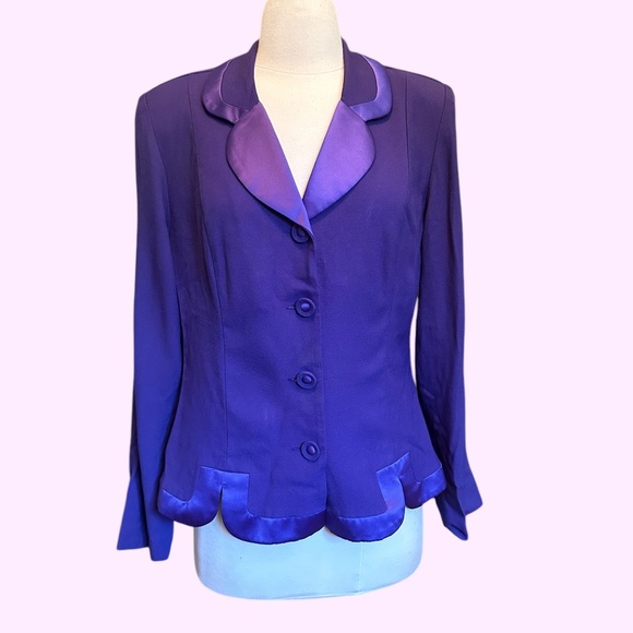 Vintage purple career wear business blazer with satin details size medium - Picture 1 of 8